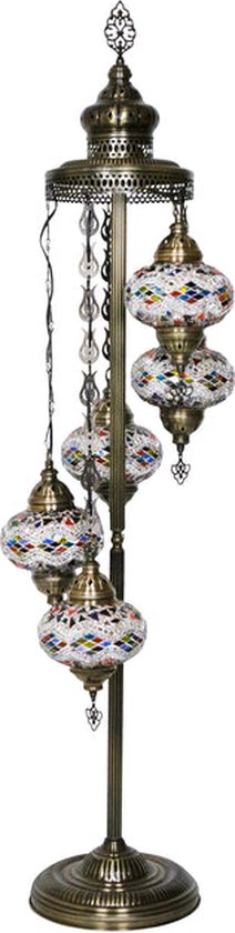 Handmade Turkse staande lamp 5 bollen Oosterse vloerlamp mozaïek met golfjesdesign