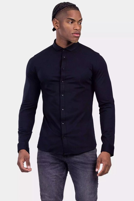 Purewhite - Heren Slim Fit Essential Overhemd - Zwart - Maat M | bol.
