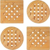 Onderzetters van bamboe, 4 stuks, hittebestendige bamboe, tafelset, natuurlijke vierkante en ronde onderzetter van hout, onderzetter van bamboe, voor keuken, kom, potten, borden (15 cm)