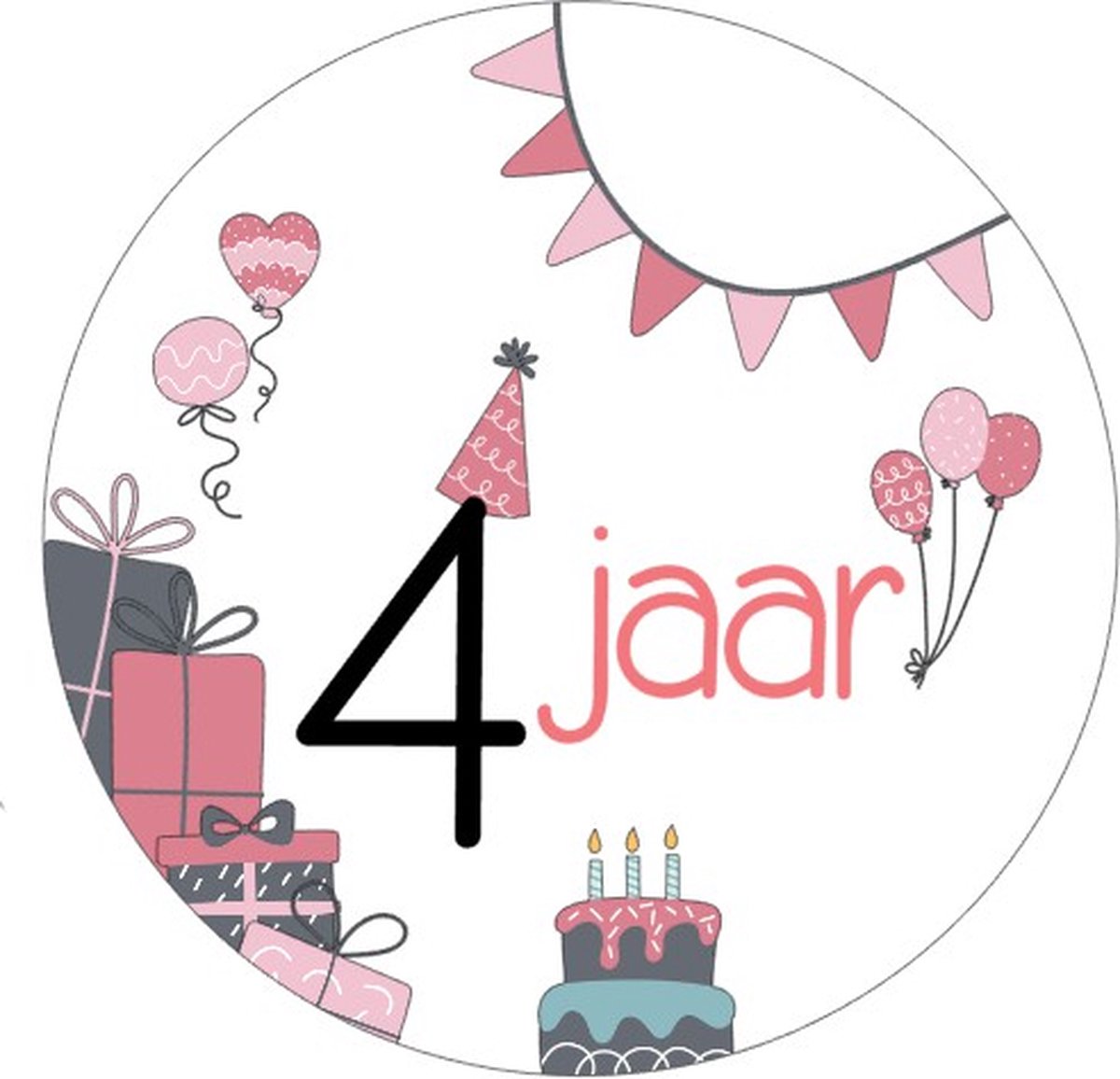 25x Sluitsticker 4 Jaar - Roze - 40 mm - Meiden Sticker - Sluitzegel - Sticker Verjaardag meisjes - Ballonnen - Cadeau's Kado's - Glossy - Sluitzegel - Wensetiket - Uitdelen - Jarig - Trakteren - Hoera