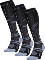 STOX Energy Socks - 3 Pack Hardloopsokken voor Mannen - Premium Compressiesokken - Kleur: Zwart/Grijs - Maat: XLarge - 3 Paar - Voordeel