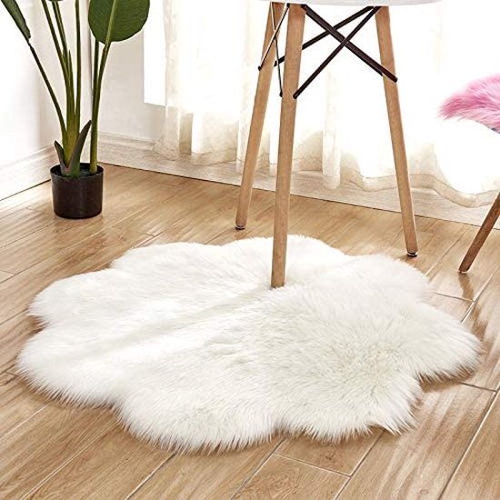Faux Fur Schapenvacht Tapijt Faux Fleece Pluizige Karpetten Antislip Tapijt voor Woonkamer Slaapkamer Sofa Kinderkamer Tapijten (Wit, 50 x 80 Cm