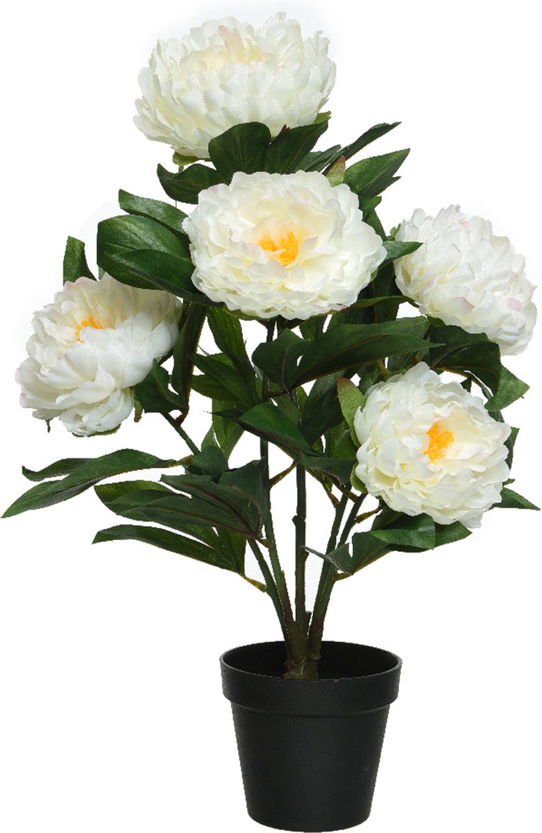 Everlands kunst pioenroos in pot - H57 cm - wit - kunst struik