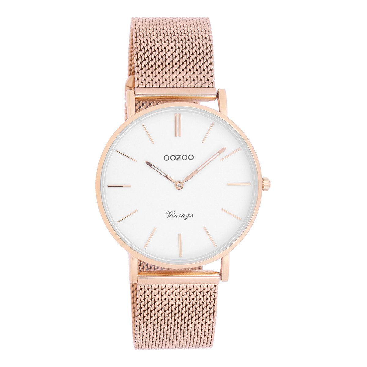 OOZOO Vintage series - rosé goudkleurige horloge met rosé goudkleurige metalen mesh armband - C9918 - Ø36