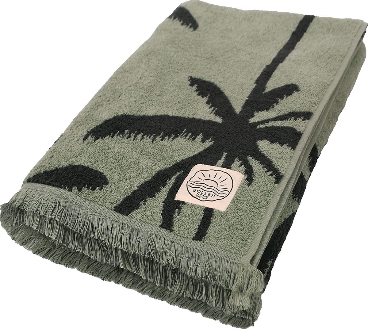 Textilhandel GmbH Strandhanddoek | handdoek | badhanddoek 100x180cm | palmen | groen/antraciet | SóLLER Home EST.1989 | 100% katoen