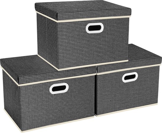 ENUMAIL Opvouwbare containermand met deksel, linnen stoffen opbergdozen