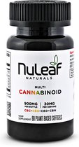 Nuleaf Naturals | Multi - Cannabinoide Capsules | 30Mg per capsule | 7.5 Mg CBD 7,5 Mg CBG 7,5 Mg CBN 7,5 Mg CBD | THC vrij | Vega | 60 Stuks