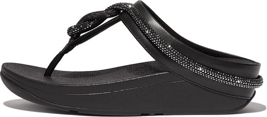 FitFlop Fino Crystal-Cord Leather Toe-Post Sandals ZWART - Maat 42