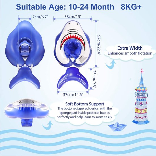 Baby Float Zwemring, Pool Peuter Floaties met Opblaasbare Shark Infant