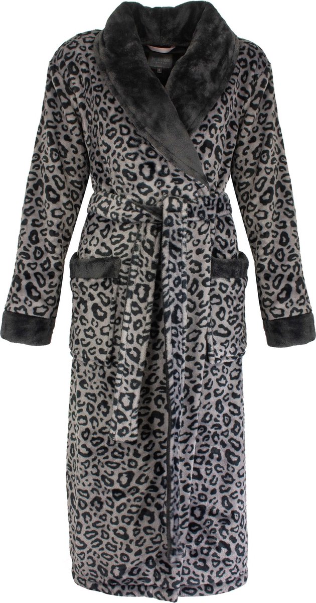 Irrestible Dames Badjas - Fleece - Tijgerprint - Grijs - Maat XL