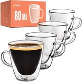 Dubbelwandige latte macchiato-glazen, koffieglas, theeglazen - mokkakopjes , Koffiekopjes , espressokopjes - kopjes - Cappuccino kopjes 4*80ml