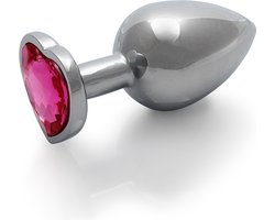 Shots - Ouch! OU801SIL - Heart Gem Butt Plug - Large - Silver / Rubellite Pink