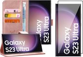 Hoesje geschikt voor Samsung Galaxy S23 Ultra - Screen Protector FlexGuard - Book Case Leer Pasjeshouder Roségoud & Screenprotector