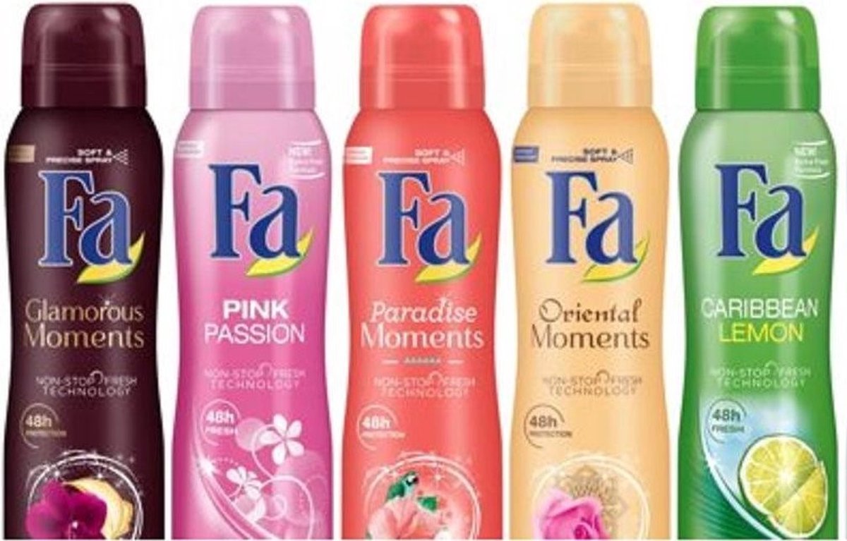 Fa Deodorant - Voordeelverpakking MIX - 6 stuks - Glamorous Moments - Pink Passion - Paradise Moments - Oriental Moments - Caribbean Lemon - Floral Protect - Fa