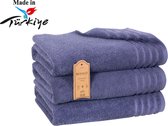Handdoeken Veehaus Charlod XL Blauw - 70x140 - Set de 3 - Serviettes de bain qualité hôtelière - 100% coton