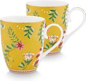 Pip Studio La Majorelle Yellow - mug - set/2 - 350ml - jaune - fleurs - porcelaine - pâques