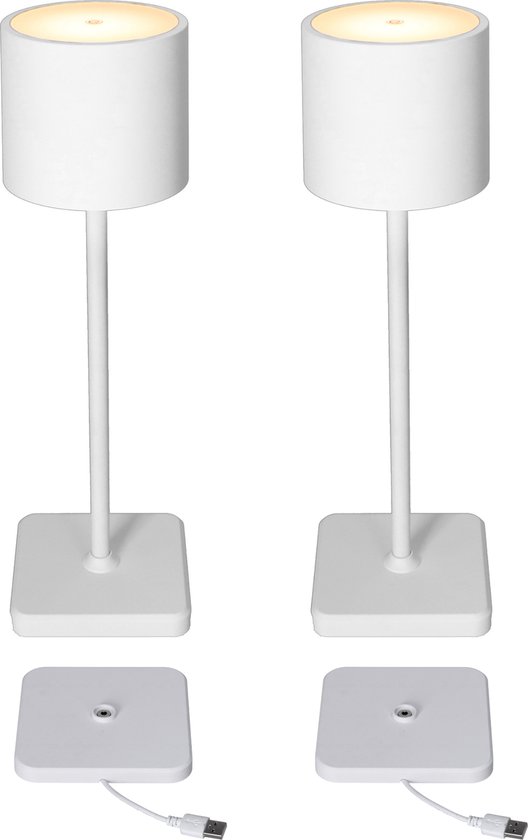 TouchDim LED Tafellamp 38 cm voor binnen en buiten - Oplaadbaar & Draadloos - White - DUOPACK