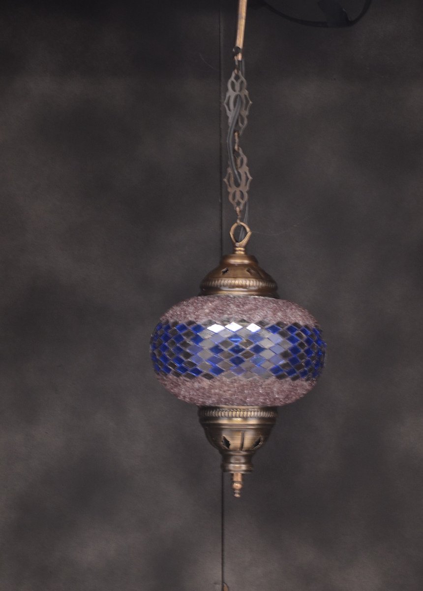 Hanglamp - Mozaïek Lamp Oosterse Lamp Hoogte 53 cm Handgemaakt blauw taupe