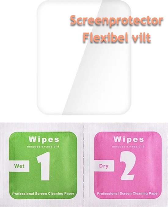 Flexibele screenprotector met natte en droge wipes.