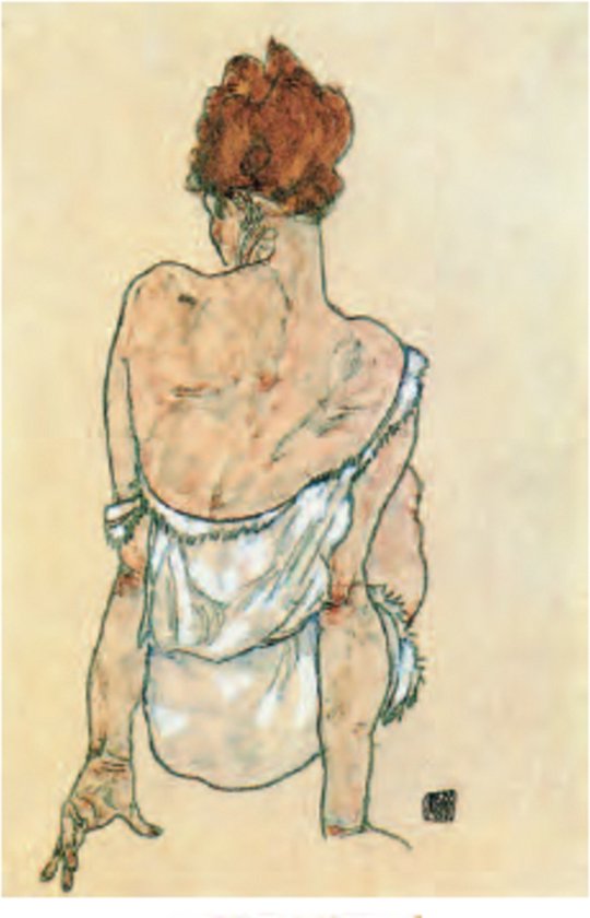 Egon Schiele - Zittende vrouw, op de rug gezien - Kunstposter - 40x50 cm