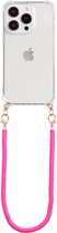 Casies Apple iPhone 12/12 Pro hoesje met koord - Roze kralen ketting - short size - Cord Case Candy Beads