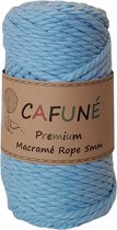 Cafuné Macrame Touw- Premium -Lichtblauw-5mm-40 meter-Gerecycled Katoen-Koord-Garen-Triple Twist-Uitkambaar