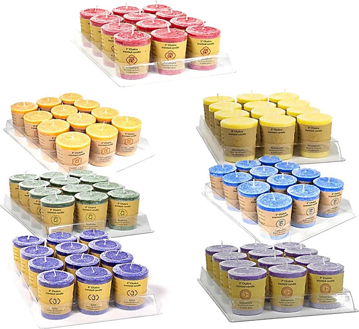 Geurkaarsen Votief Chakra Assortiment 12 X 7 - 4,5x4 Cm - 4.5x4 cm