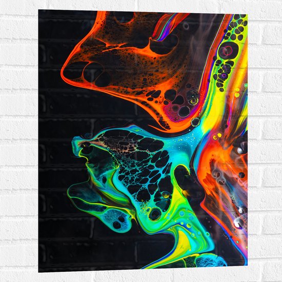 Muursticker - Neonkleurige Patronen tegen Zwarte Achtergrond - 60x80 cm Foto op Muursticker