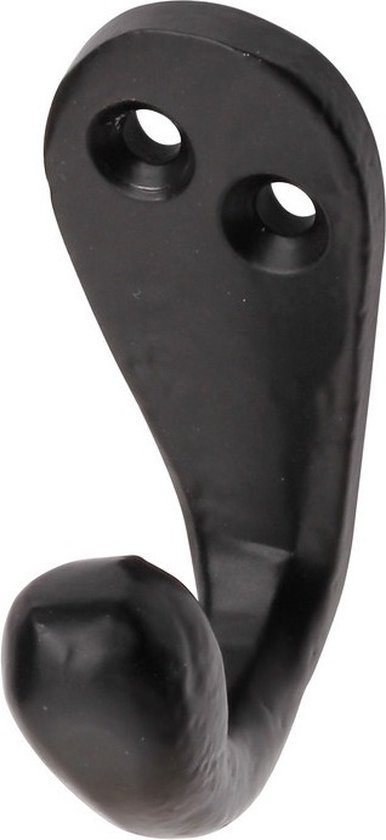 1x Luxe kapstokhaken / jashaken zwart retro - hoogwaardig aluminium - 5,1 x 2,2 cm - zwarte kapstokhaakjes / garderobe haakjes