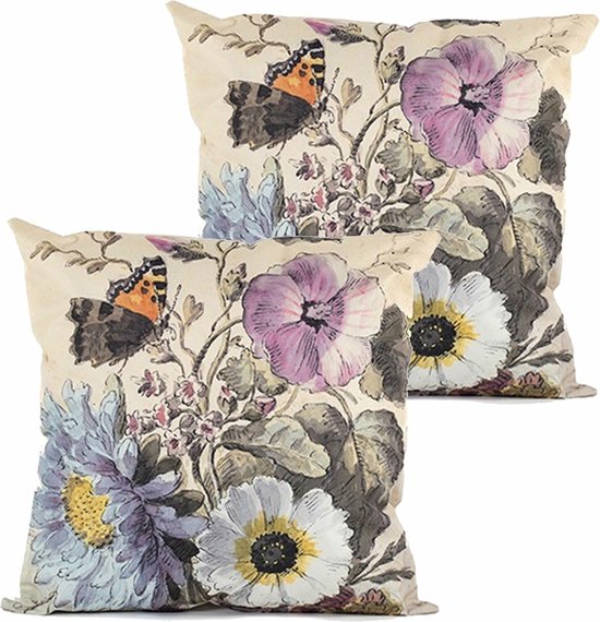 Coussin d'extérieur Anna's collection fleur - 2x - blanc - 45 x 45 cm - Résistant à Water et aux UV