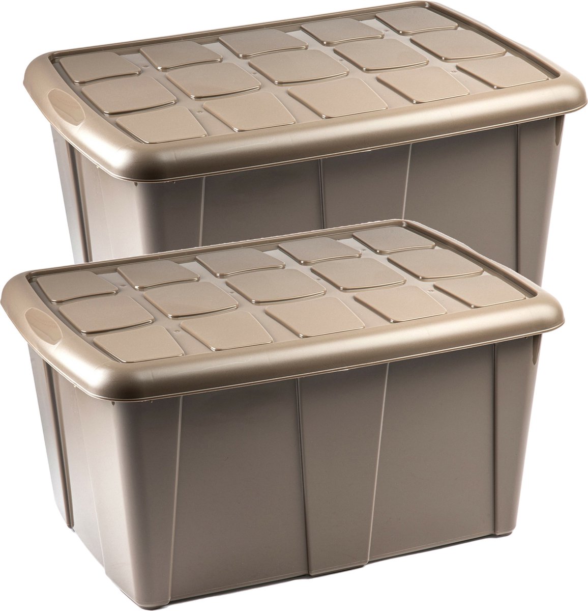 Plasticforte Opslagbox met deksel - 2x - Beige - 60L - kunststof - 63 x 46 x 32 cm