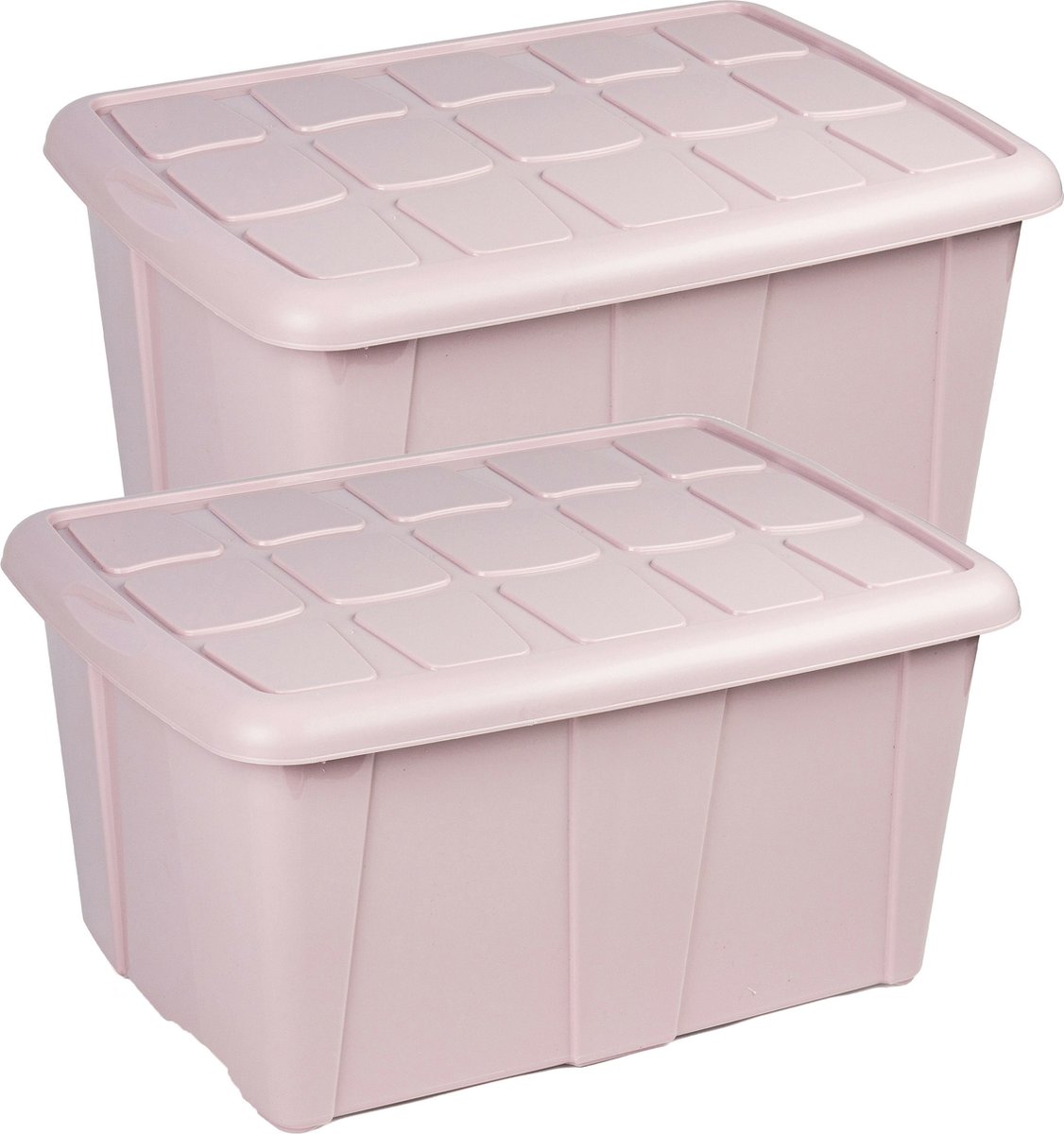 Plasticforte Opslagbox met deksel - 2x - Lichtroze - 60L - kunststof - 63 x 46 x 32 cm - Opbergbox