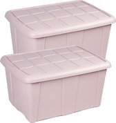 Plasticforte Opslagbox met deksel - 2x - Lichtroze - 60L - kunststof - 63 x 46 x 32 cm