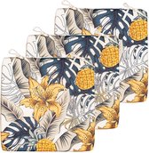Anna's collection Coussin de chaise fleur - 3x - blanc/jaune - 40 x 40 cm - intérieur/extérieur