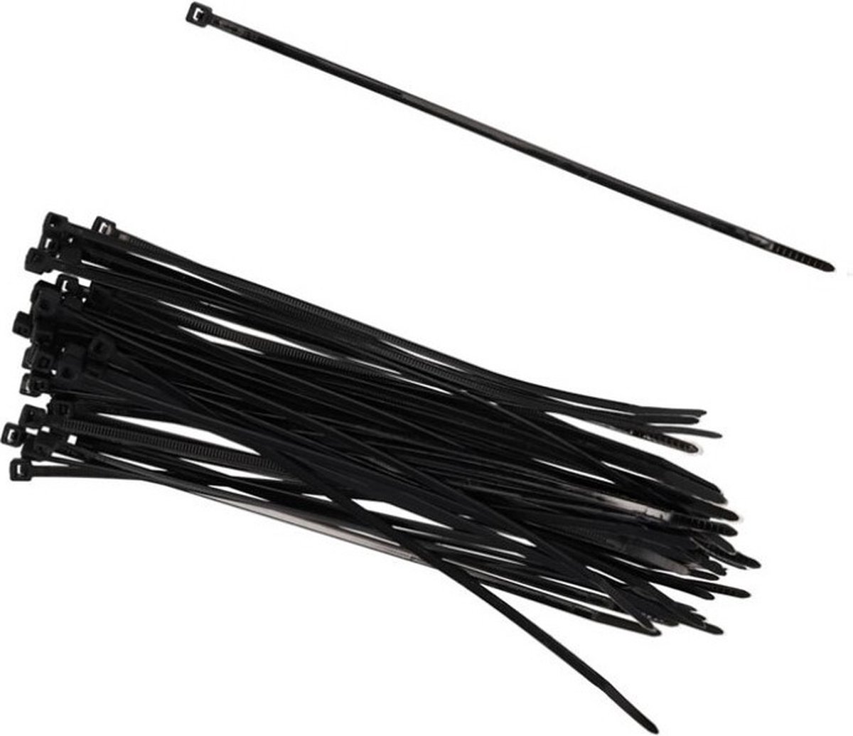 150x stuks Kabelbinders tie-wraps in het zwart van 20 cm gemaakt van kunststof - snoeren bindmateriaal
