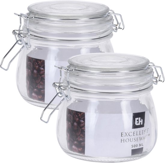 30x stuks opslagpotten/weckpotten van glas met klem beugel deksel en afsluitring met inhoud 500 ML - Voedsel inmaken/bewaren