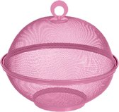 Roze voedselkap/vliegenkap 2-laags metaal 25 cm - Afdekkappen/vliegenkappen met mandje - Anti vliegen fruitmand