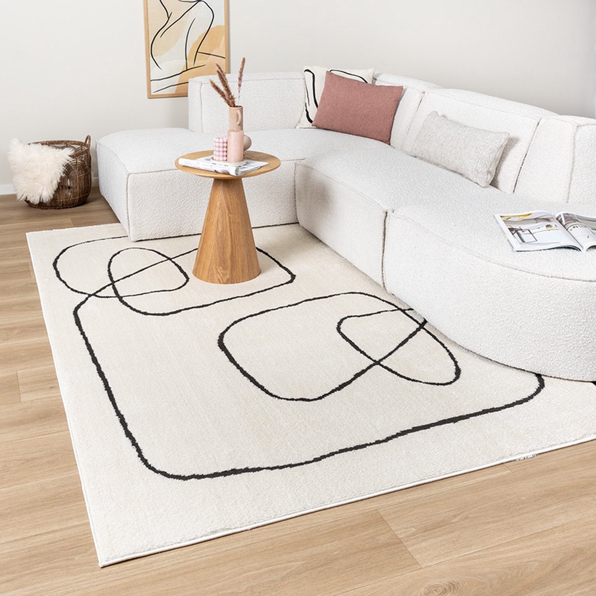 Fraai Japandi vloerkleed - Yori Lines Creme/Zwart - 140x200cm