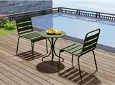 MYLIA Salon de jardin en métal - Une table D60 cm et 2 chaises empilables - Kaki - MIRMANDE L 60 cm x H 79 cm x P 60 cm