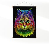 Textielposter Colored Cat XL (125 X 90 CM) - Wandkleed - Wanddoek - Wanddecoratie