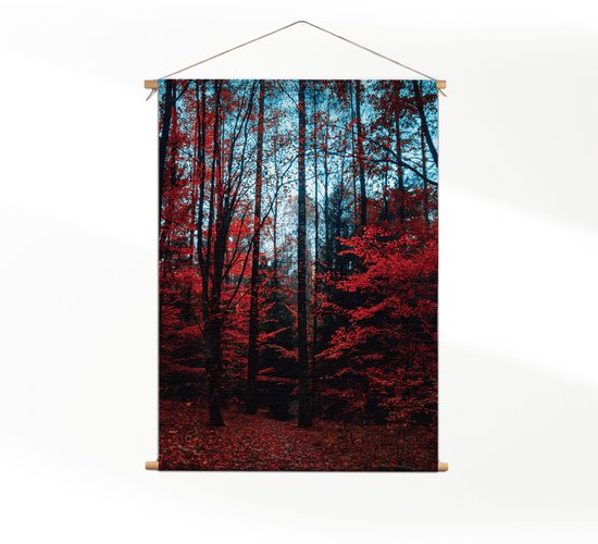 Textielposter Het rode bos L (85 X 60 CM) - Wandkleed - Wanddoek - Wanddecoratie