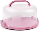 Ronde taartdrager met draaggreep, 10 inch taarthouder, taartbutler met snijdsels, PP-kunststof, taartcontainer Ø 30 x 15 cm (roze)