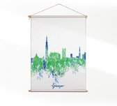 Textielposter Skyline Groningen Watercolor Paint L (85 X 60 CM) - Wandkleed - Wanddoek - Wanddecoratie