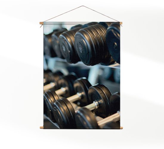 Textielposter Halters In De Sportschool XL (125 X 90 CM) - Wandkleed - Wanddoek - Wanddecoratie