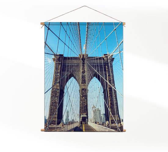 Textielposter Brooklyn Bridge New York Voetganger CM) - Wandkleed - Wanddoek - Wanddecoratie