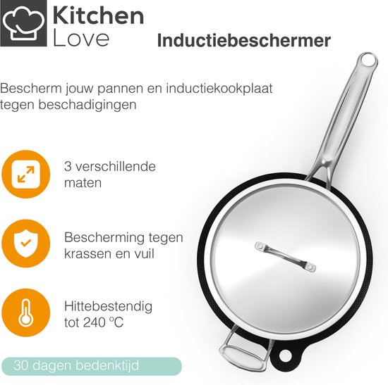 KitchenLove Siliconen Inductie Beschermers - Bekend Van Brendakookt.nl - 4 stuks - 3 Maten - Hittebestendig Tot 240°C - Zwart