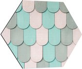 Dibond Hexagon - Verschillende Tinten Blauw in Schubben Patroon - 60x52.2 cm Foto op Hexagon (Met Ophangsysteem)