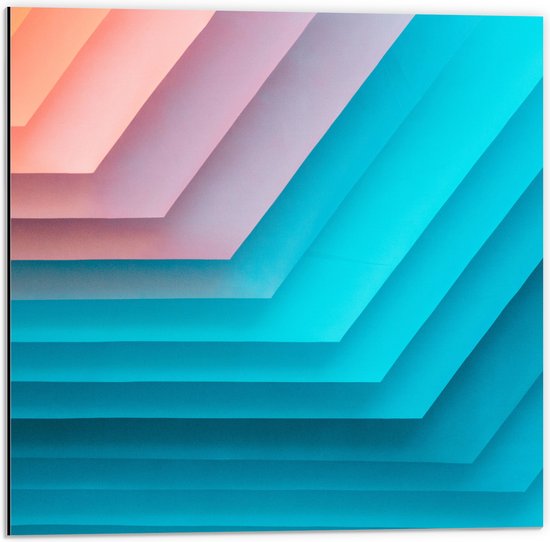 Dibond - Van Oranje naar Blauwe Vakken - 50x50 cm Foto op Aluminium (Met Ophangsysteem)