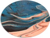PVC Schuimplaat Ovaal - Mix van Blauwe en Beige Kleuren - 96x72 cm Foto op Ovaal (Met Ophangsysteem)