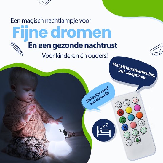 Kadoing Koala Nachtlamp (Groot) met Afstandsbediening - LED Kinderlamp - Kinderkamer - ca. 16cm Hoog